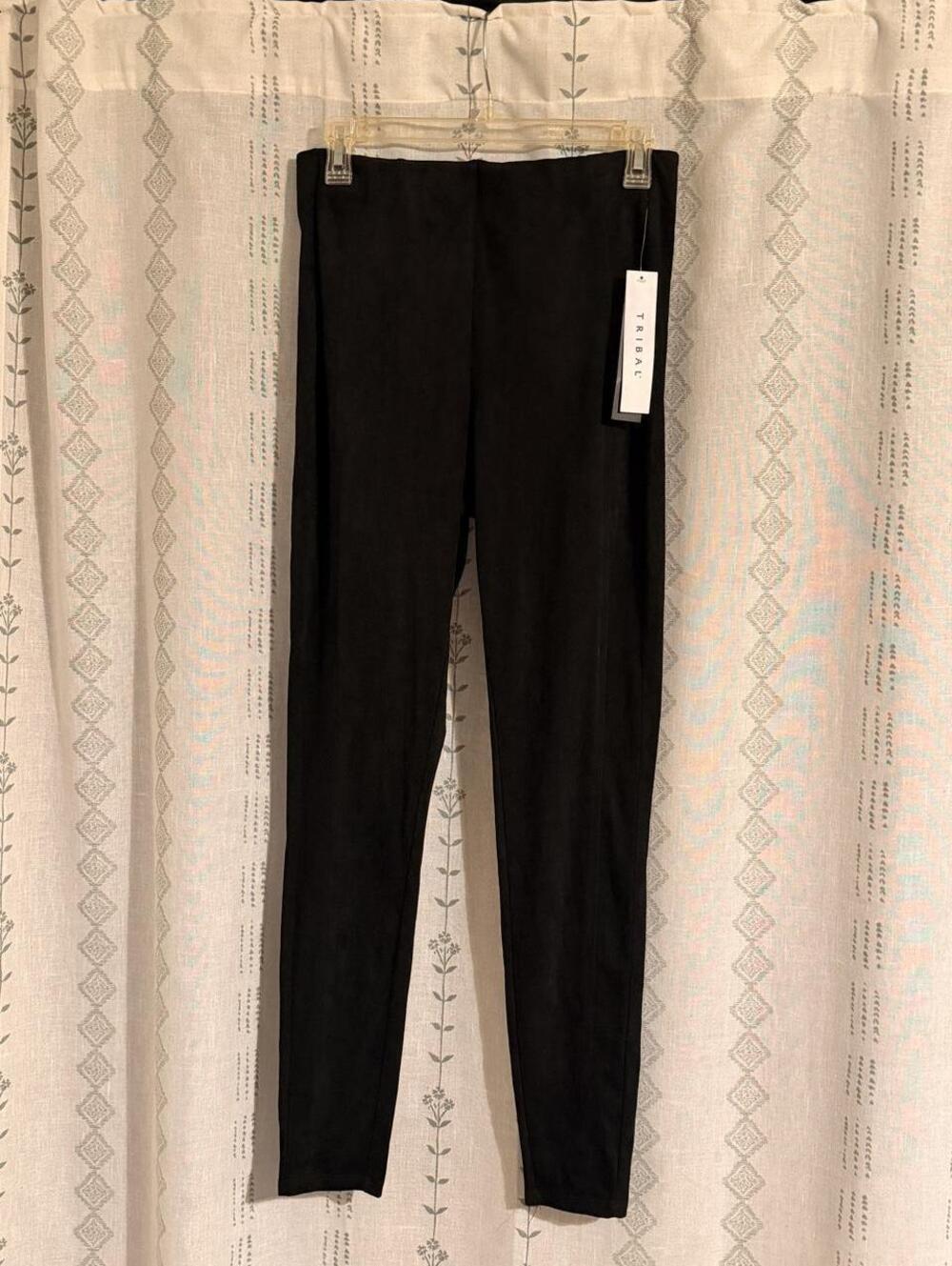 NWT Tribal $80 Black Soft Cozy Faux Suede Tummy Control High Rise Leggings